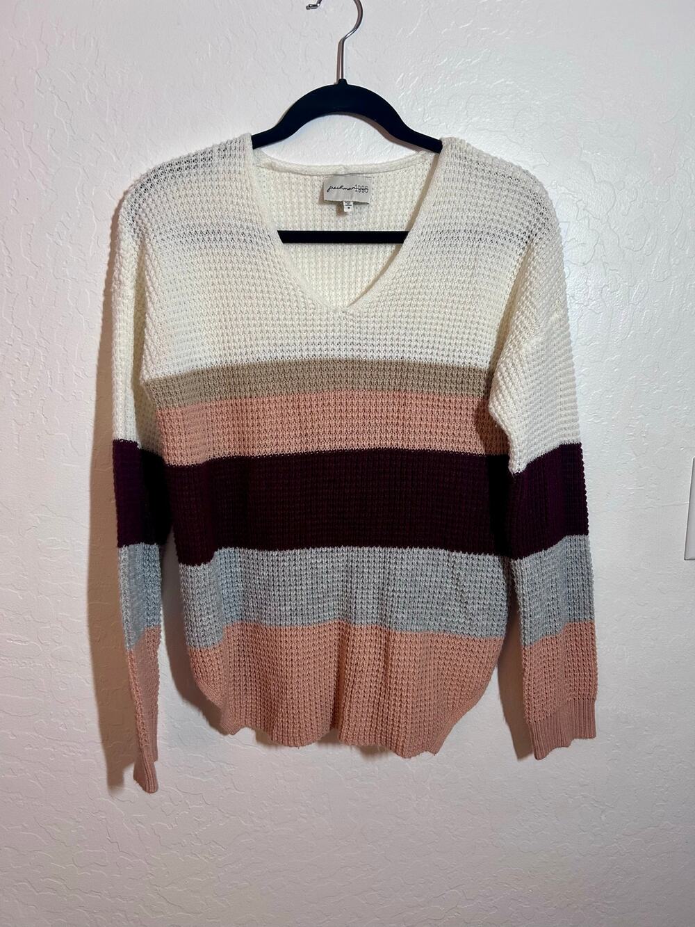 Women’s M preppy collegiate earth tone color block pullover waffle knit sweater